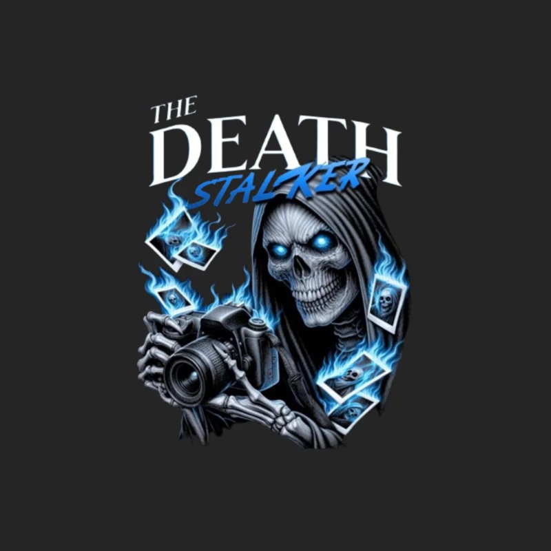 The Death Stalker: Skeletal Photographer with Blue Flames Male Pullover Sweatshirt