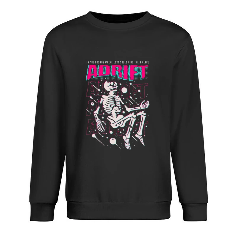 Adrift Skeletal Typography Design in Retro Punk Style Male Pullover Sweatshirt