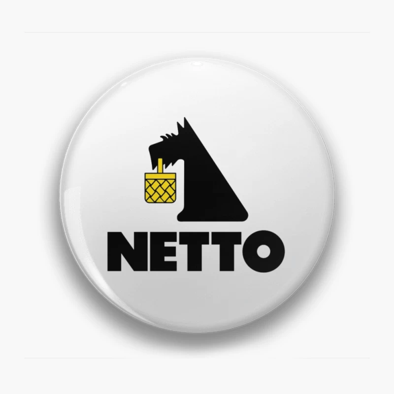 Netto Supermarket Logo with Black Dog and Yellow Basket Pin