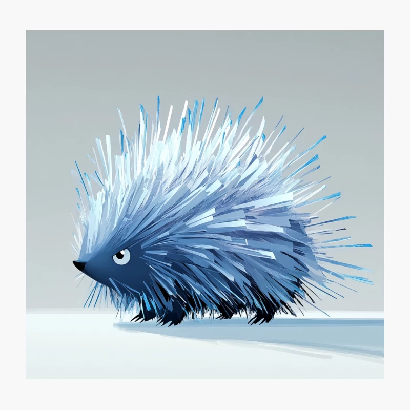 Blue Porcupine Digital Illustration in Minimalist Winter Style Throw Pillow