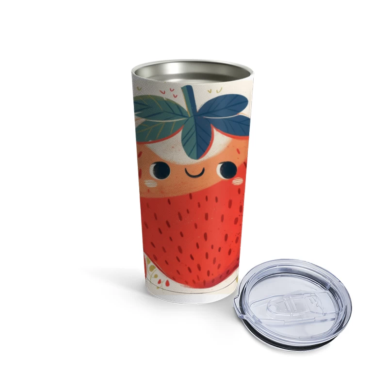 Adorable Kawaii Strawberry Family Illustration Travel Mug