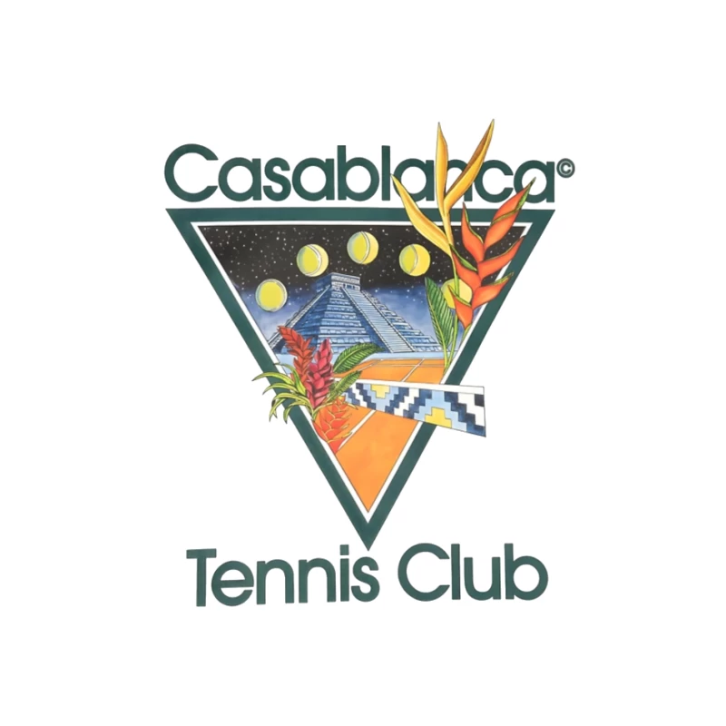 Casablanca Tennis Club Tropical Retro Logo with Mayan Motif Pin