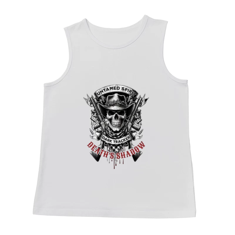 Untamed Spirit Dark Tracker Death's Shadow Skull with Crossed Guns Male Tank Top