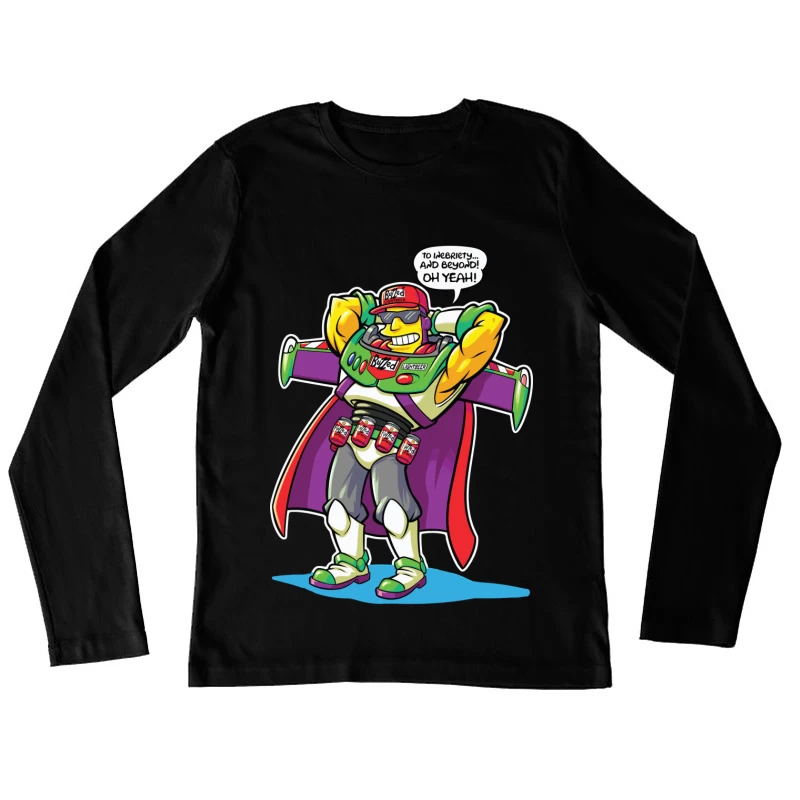 Parody Superhero Character with Drinking Theme Female Long Sleeve T-Shirt