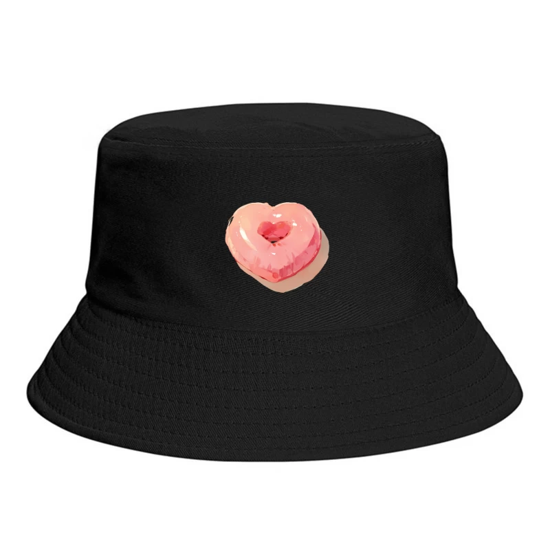 Pink Heart-Shaped Glazed Donut Digital Illustration Bucket Hat