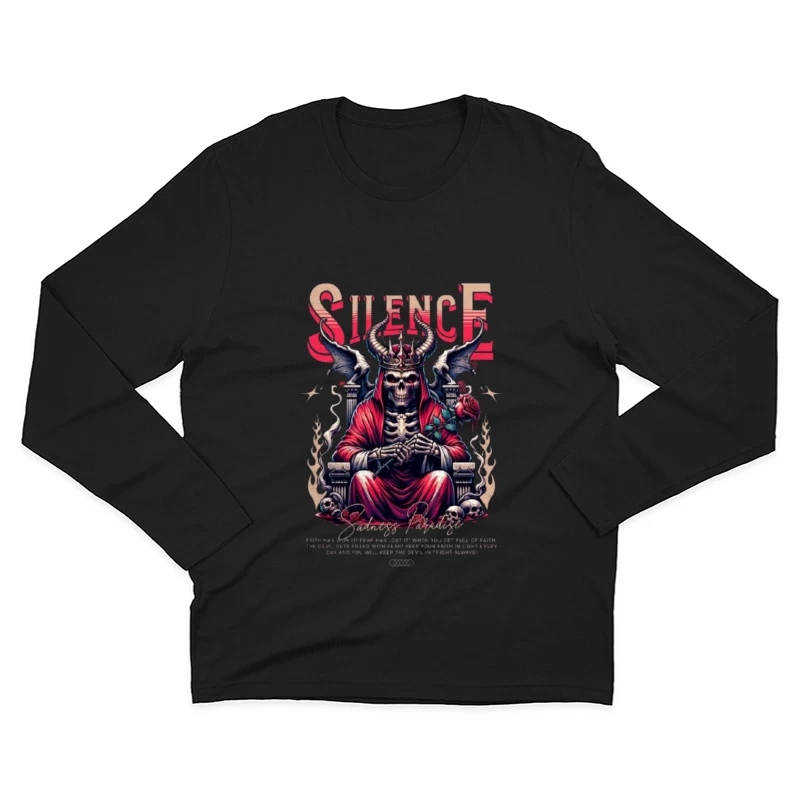 Gothic Skull King on Throne with Red Roses Male Long Sleeve T-Shirt