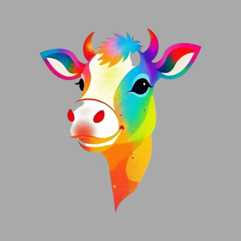 Colorful Cartoon Cow Illustration Male Pullover Hoodie