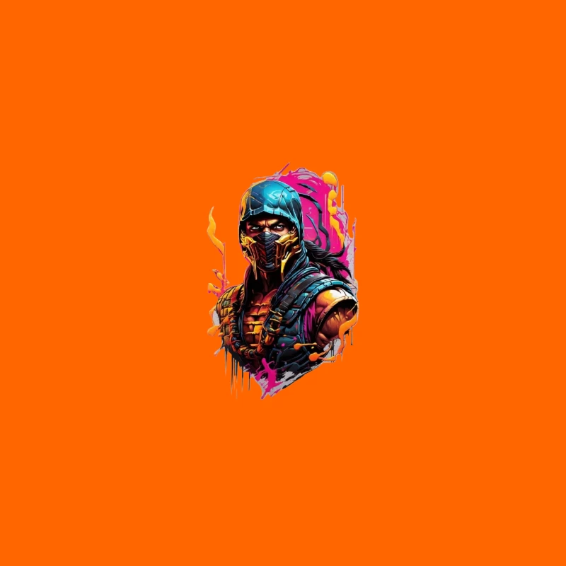 Vibrant Digital Art of a Masked Character Desk Mat