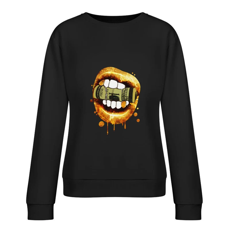 Goldene Lippen greifen nach Geld Damen Pullover Sweatshirt