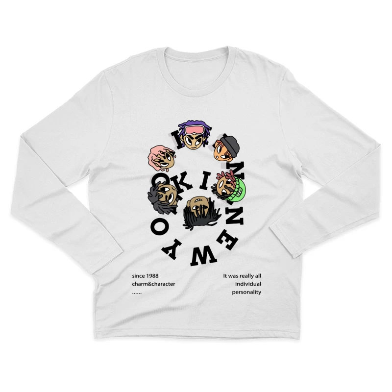 Bunte Cartoon-Charaktere im Kreis Herren Langarm T-Shirt