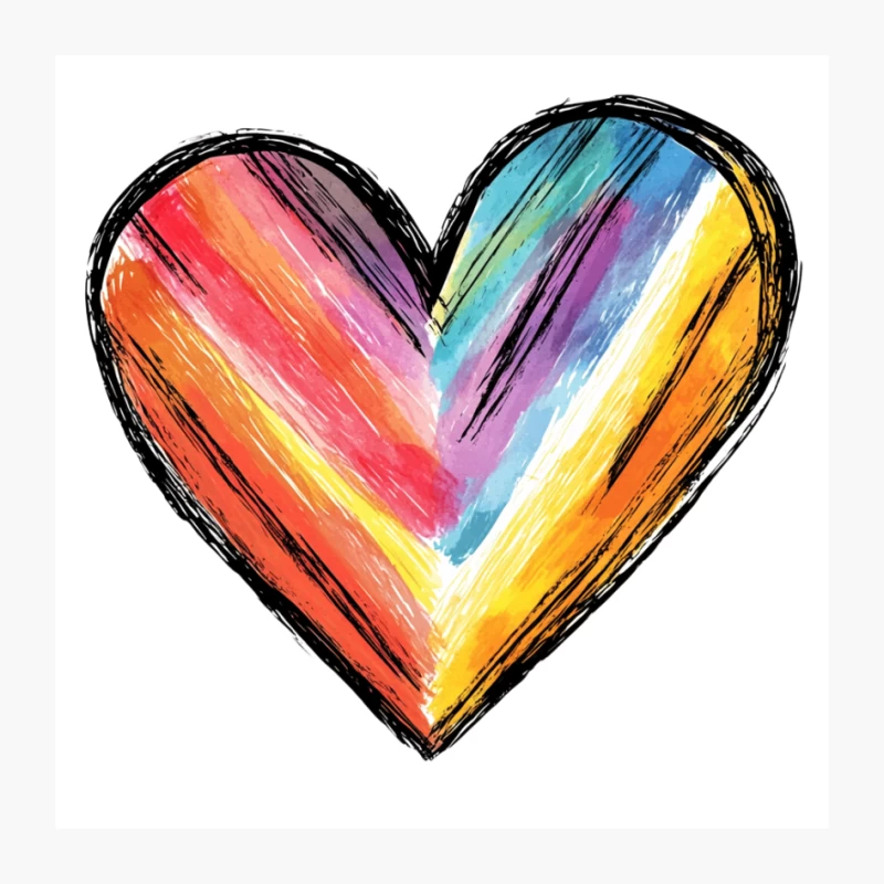 Vibrant Rainbow Heart Abstract Artwork Pin