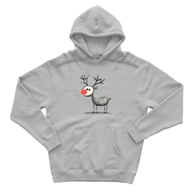 Cute Christmas Reindeer Sketch Drawing Male Pullover Hoodie