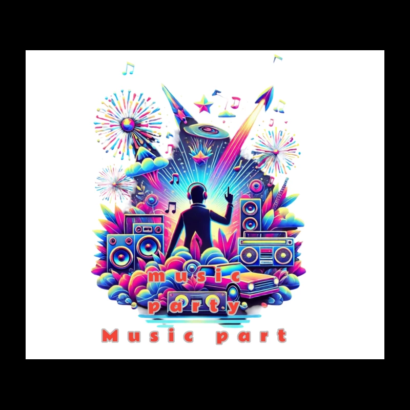 Neon Retro DJ Music Party Illustration Tapestry