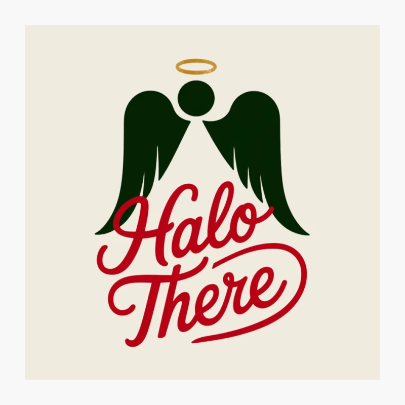 Angel Wings Typography with "Halo There" Holiday Greeting Design Pin