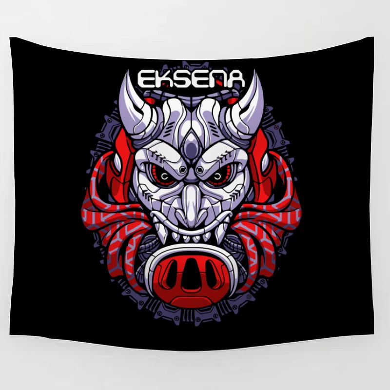 Fantasy Demon Mask Illustration Tapestry