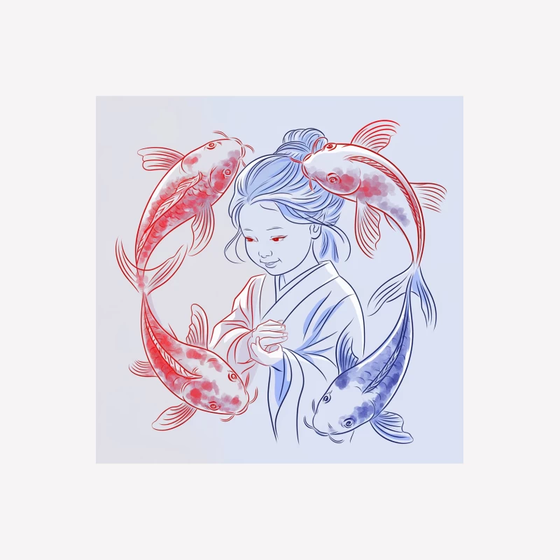 Serene Geisha with Ethereal Koi: A Japanese-Inspired Illustration Male T-Shirt