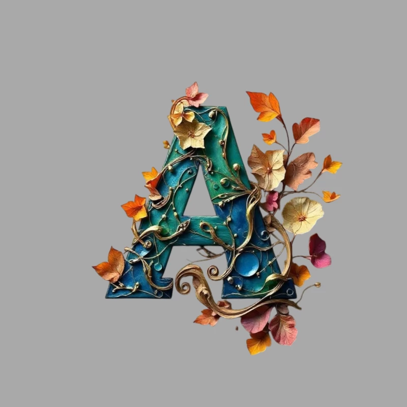 Ornate Teal Letter A with Autumn Floral Embellishments Female Pullover Hoodie