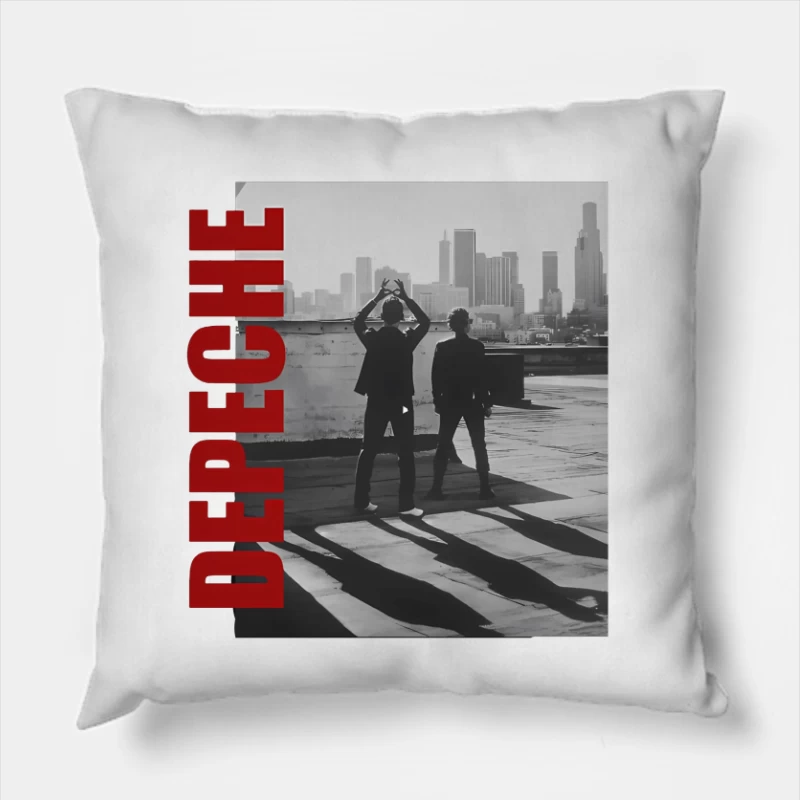 Depeche Mode Silhouettes Against City Skyline Throw Pillow