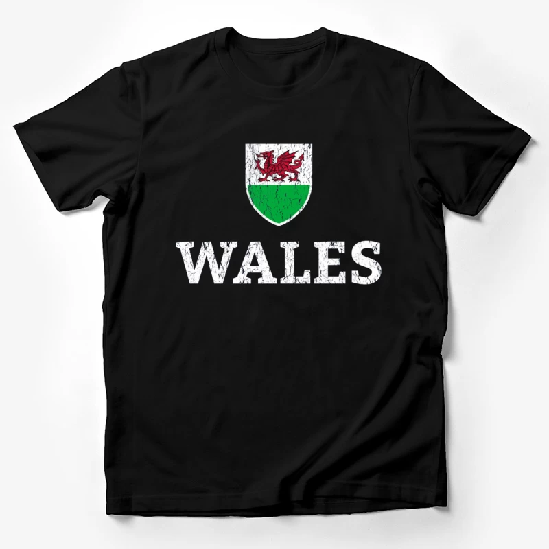 Welsh Dragon Shield with Distressed Text Design Male T-Shirt