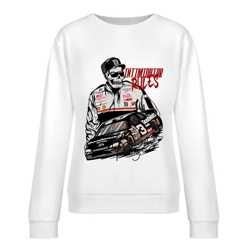 Intimidator-Regeln: Rennfahrer mit Autoillustration Damen Pullover Sweatshirt