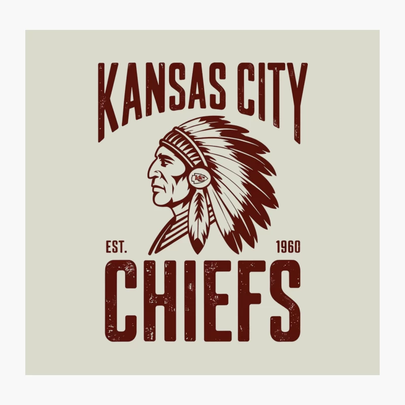 Vintage Kansas City Chiefs NFL Team Logo with Native American Design Est. 1960 Throw Pillow