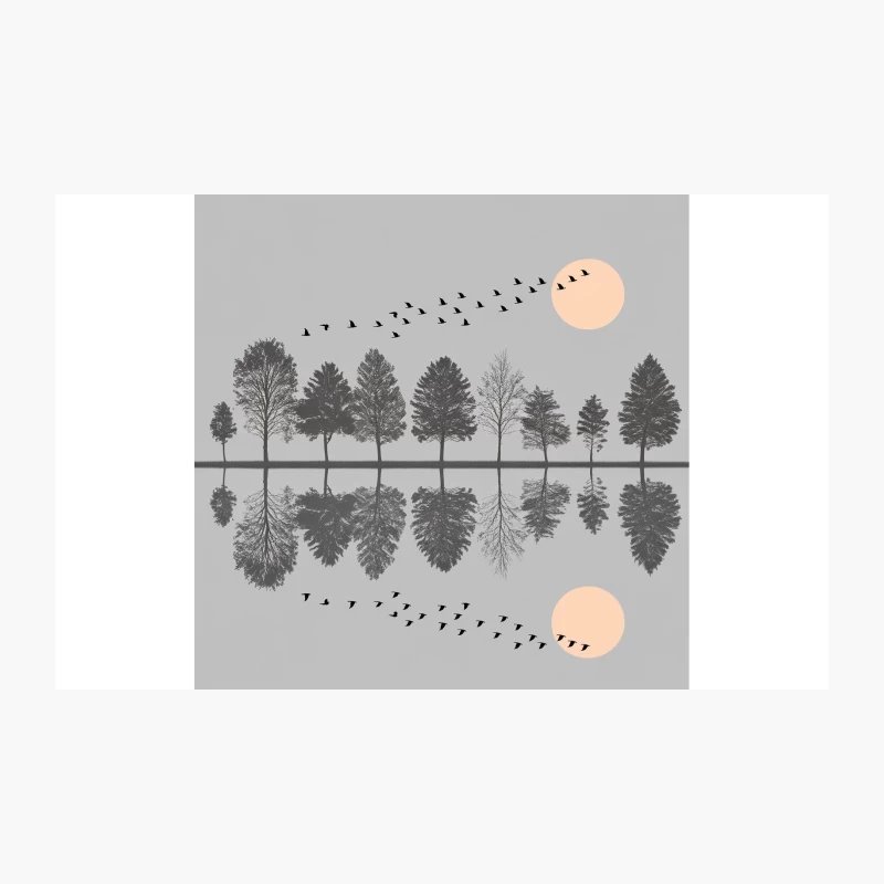 Reflective Silhouettes: A Minimalist Nature Scene at Sunset Travel Mug