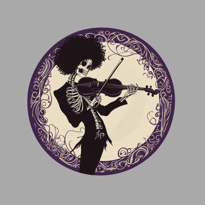 Gothic Skeleton Violinist with Afro in Ornate Circular Frame Male Pullover Hoodie