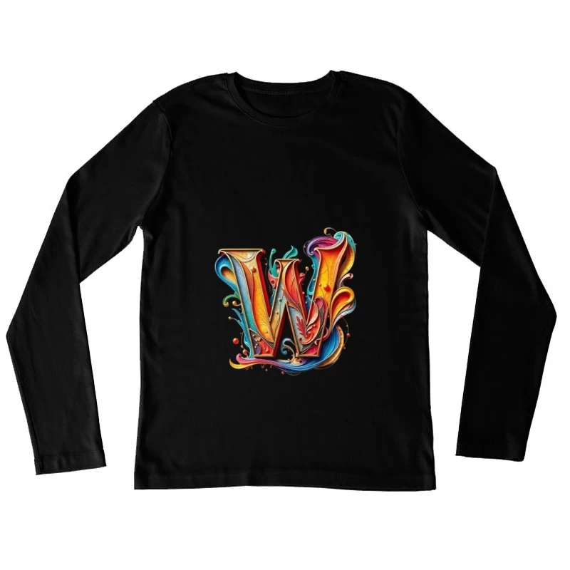 Ornate Colorful Typography: Decorative Letter W Design Female Long Sleeve T-Shirt