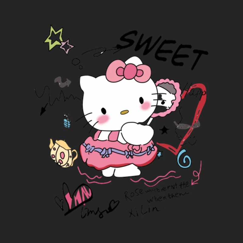 Chaton mignon avec miroir et accessoires Femme Sweat-shirt à enfiler