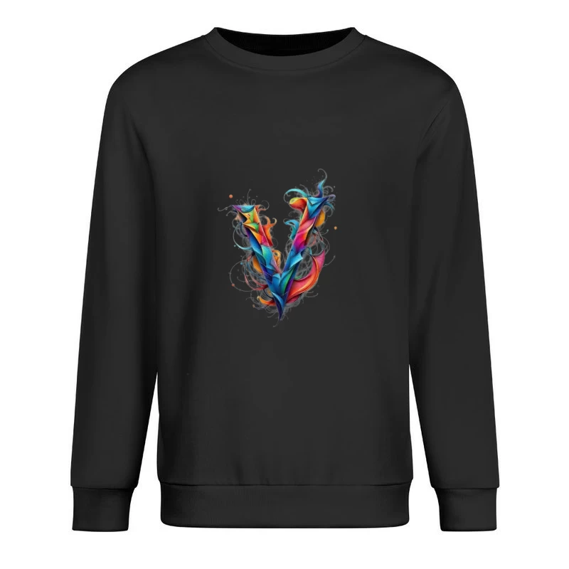 Vibrant Abstract Watercolor Letter V Design Male Pullover Sweatshirt