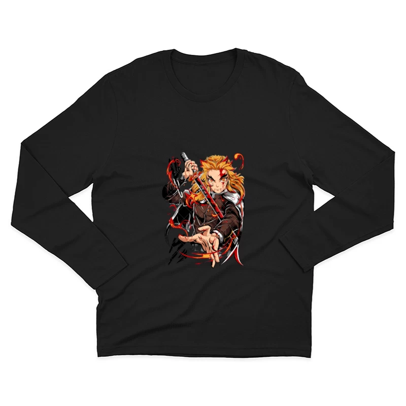 Feuriger Krieger mit Katana Herren Langarm T-Shirt
