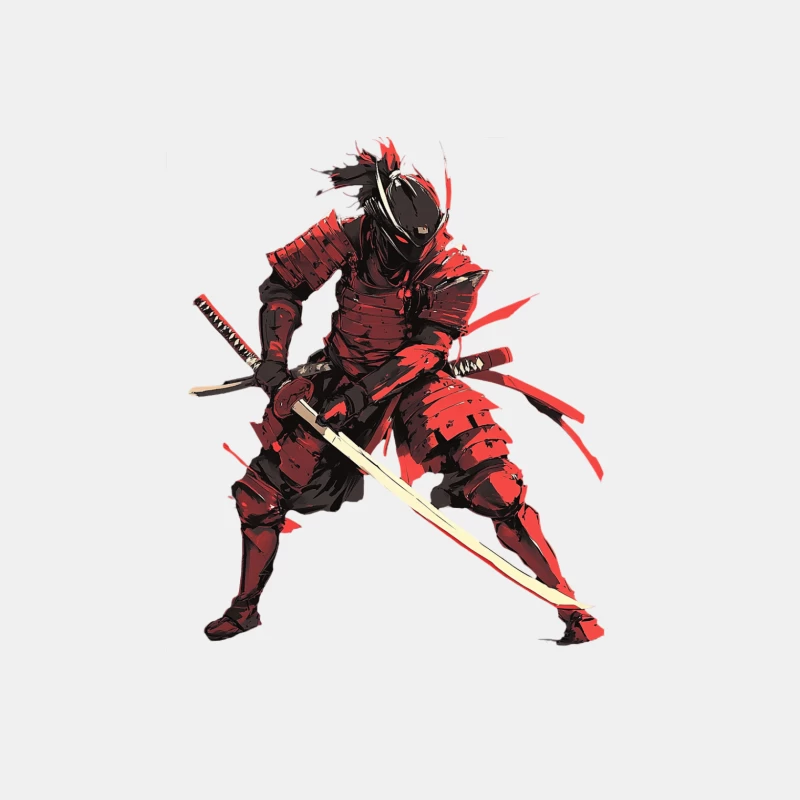 Red and Black Samurai Warrior with Katana Male Tank Top