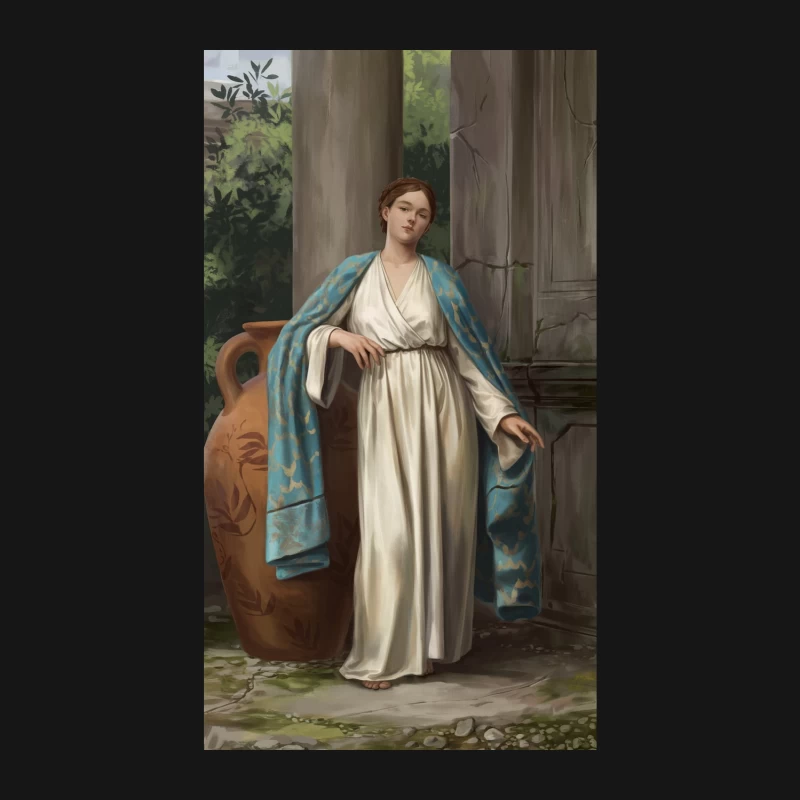 Classical Painting of Grecian Woman in White Robe and Blue Cloak Male Long Sleeve T-Shirt
