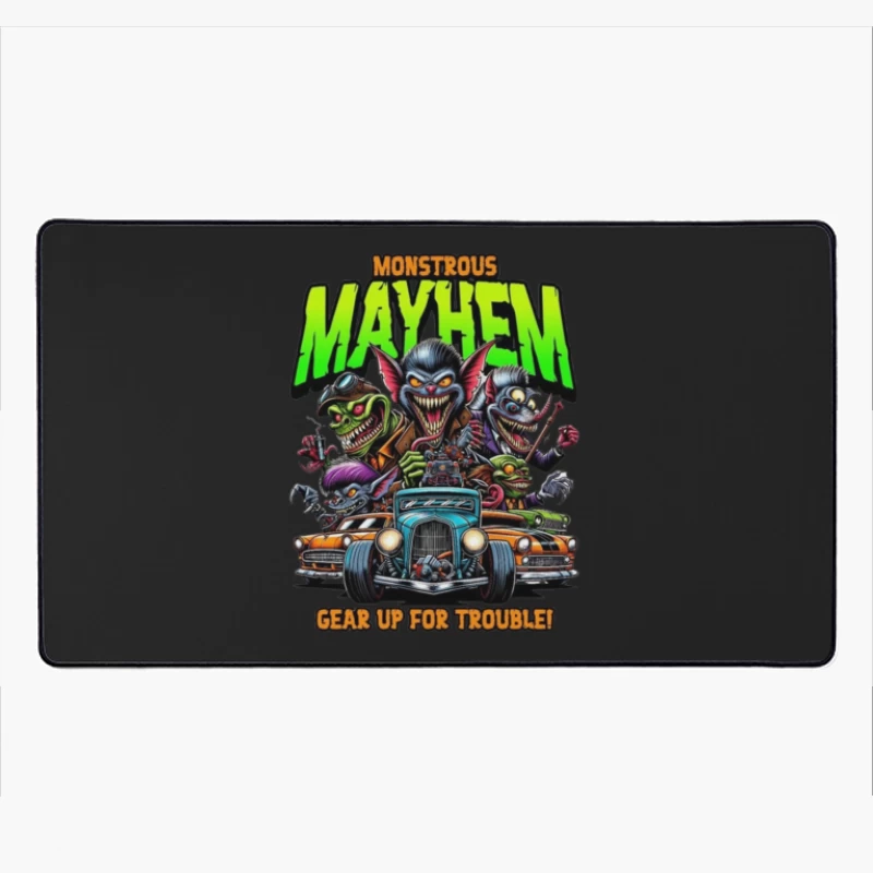 Monstrous Mayhem: Hot Rod Monsters Racing Retro Design Desk Mat