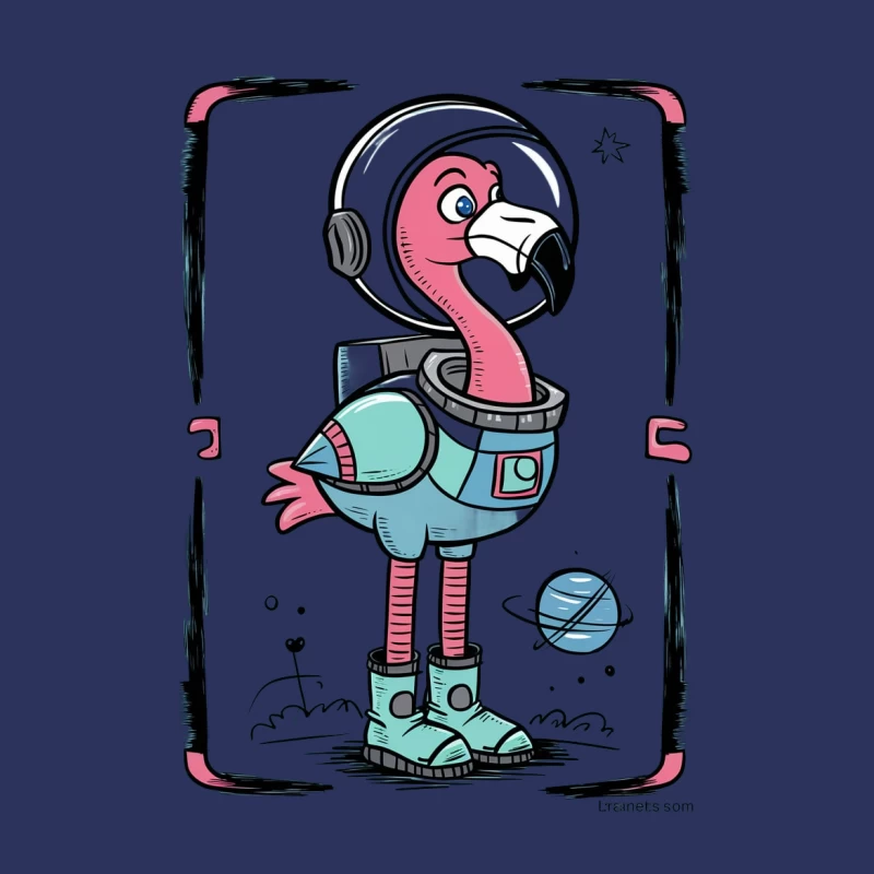 flamingo astronaut cartoon space whimsical illustration colorful funny Female T-Shirt