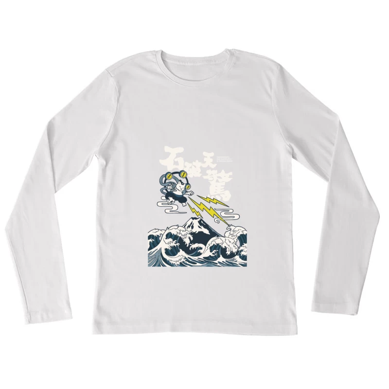 Elektrische Katze und Wellenkunst Damen Langarm T-Shirt