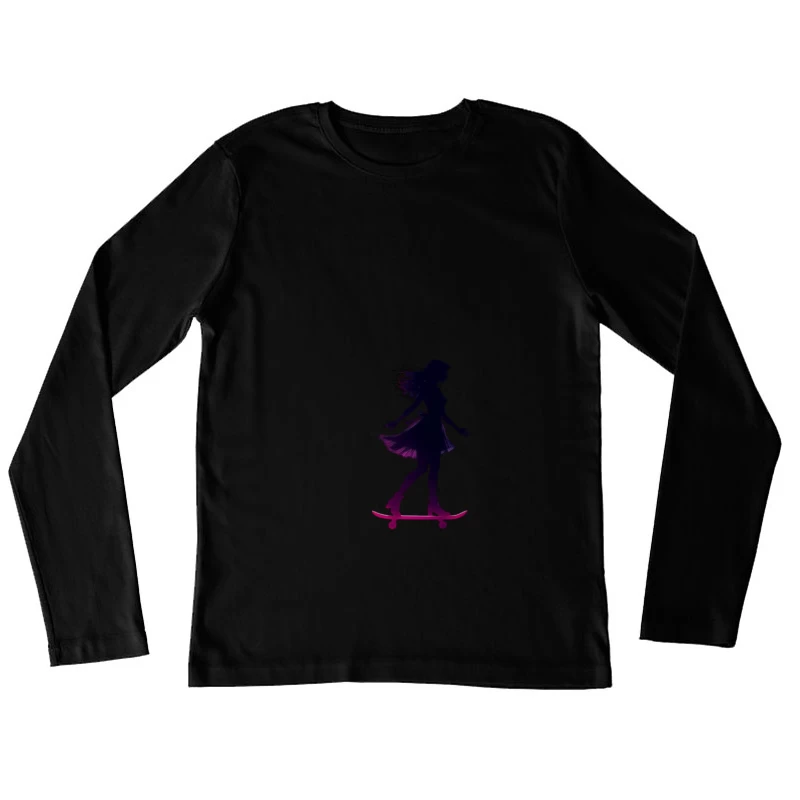 Graceful Feminine Skateboarding Silhouette in Purple Female Long Sleeve T-Shirt