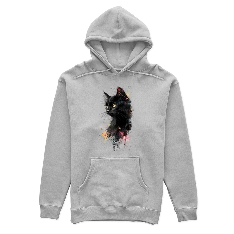 Colorful Watercolor Portrait of a Black Cat Female Pullover Hoodie