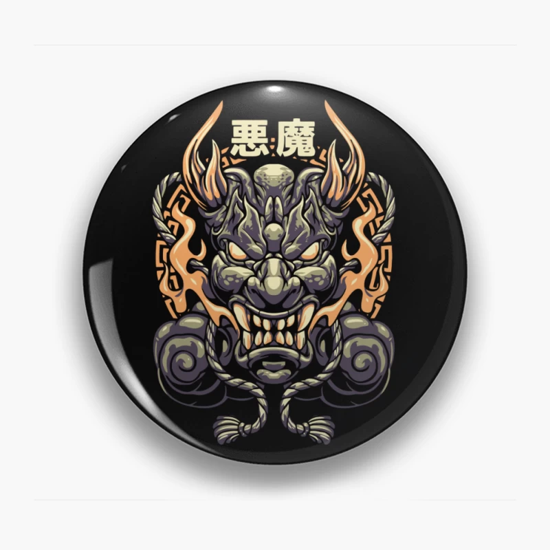 Epic Japanese Demon Mask Illustration Pin