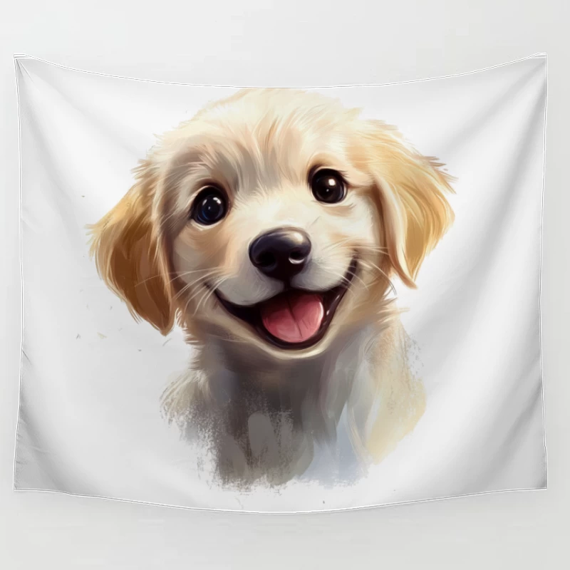 Adorable Smiling Golden Retriever Puppy Digital Portrait Tapestry