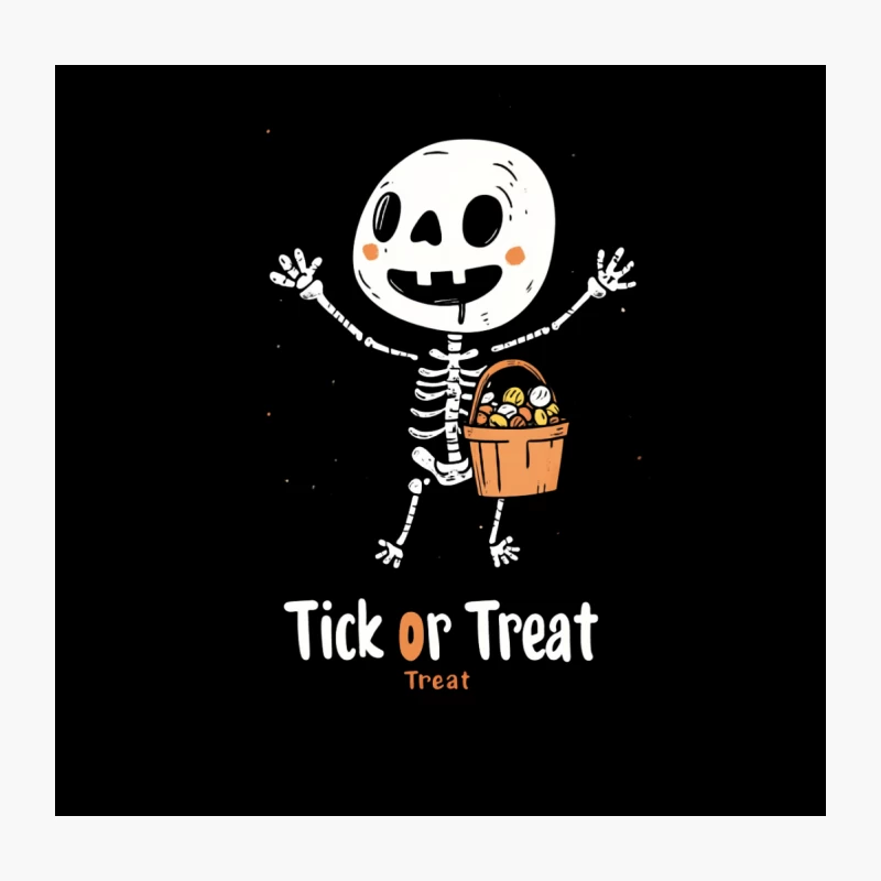 Minimalist Halloween Skeleton Trick-or-Treating Illustration Throw Pillow