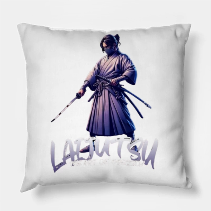 Japanese Samurai Warrior in Combat Stance Throw Pillow