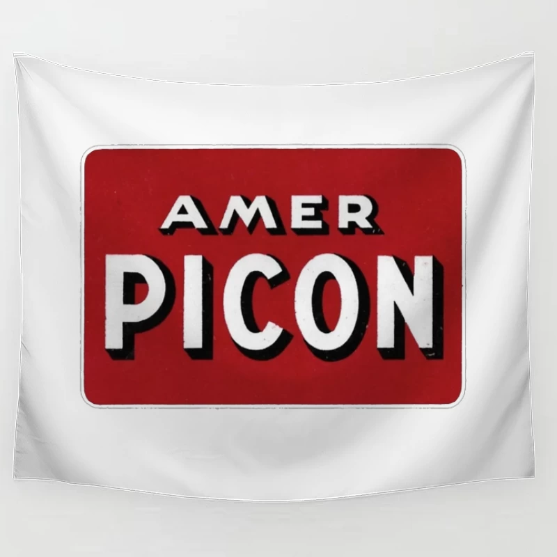 Vintage Amer Picon Logo Typography on Red Background Tapestry