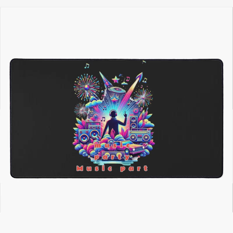 Neon Retro DJ Music Party Illustration Desk Mat