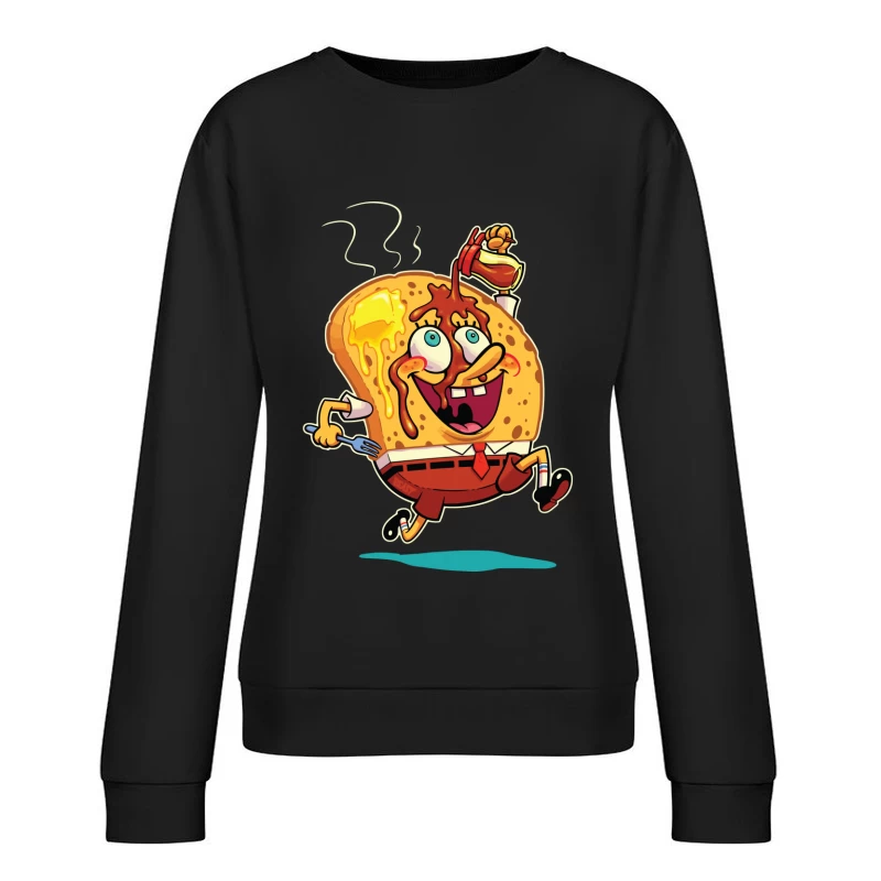 Excited Cartoon Slice of Toast Female Pullover Sweatshirt