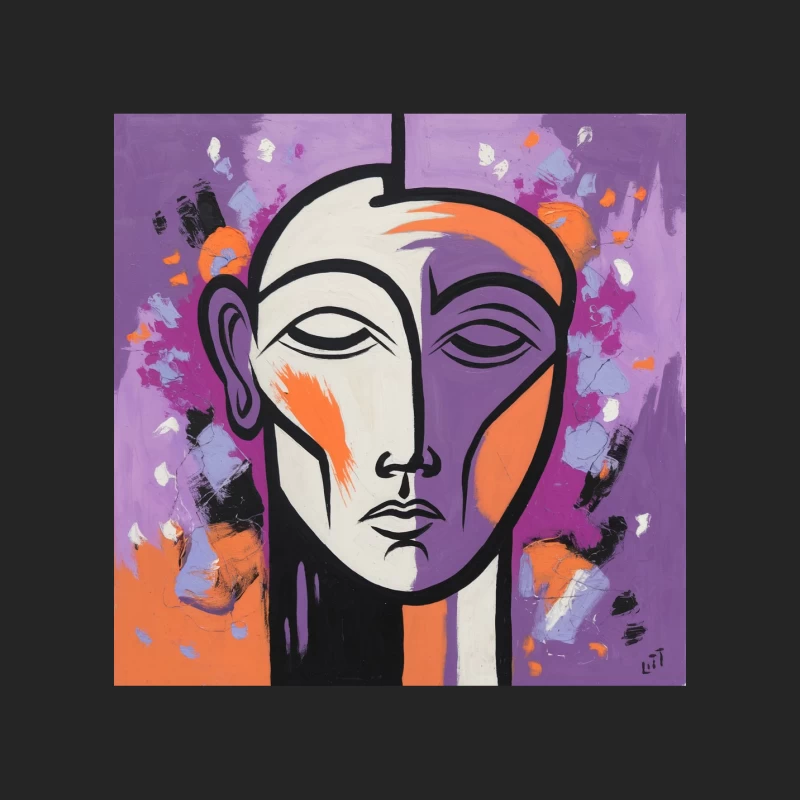 Cubist Portrait with Purple and Orange: Modern Abstract Geometric Face Female Pullover Sweatshirt