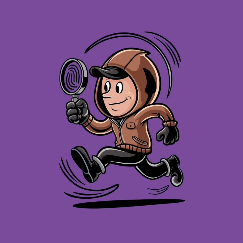 cartoon character detective magnifying glass running brown jacket cap retro style Male T-Shirt