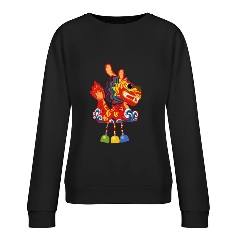 Bunter Drache mit Glocken Damen Pullover Sweatshirt