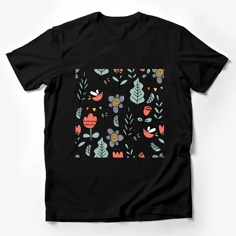 Motif floral vibrant avec oiseaux Homme T-Shirt