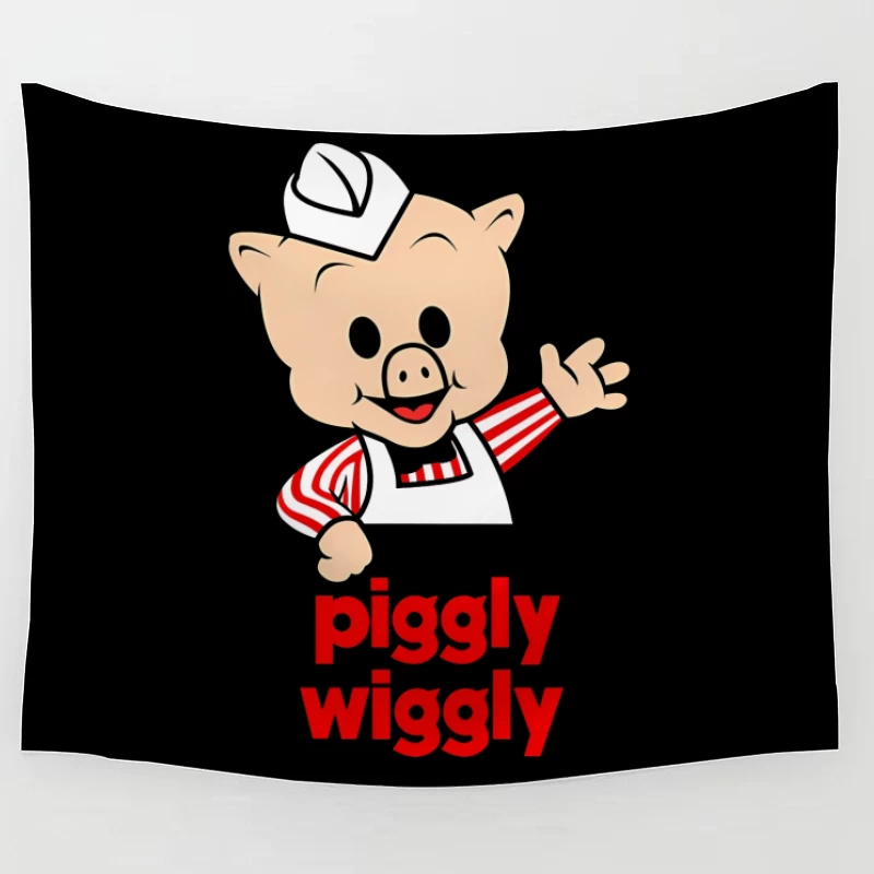 Piggly Wiggly Grocery Store Cartoon Pig Mascot Logo Tapestry